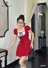 Đầm cổ vuông ren trắng thắt nơ hông