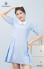 Đầm baby kẻ sọc cổ sen cut nơ tay