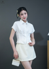 Áo sơ mi chiết eo viền ren