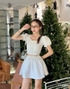 Set áo crop tay chun buộc nơ, cv bèo eo LSD002 xinh xắn