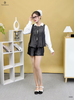 Set short denim lụa cổ tròn