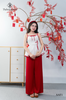 Áo gấm hoa mai 2 dây phối viền nơ