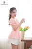 Áo peplum tay phồng đính nơ nâu LAD3