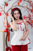 Áo gấm hoa mai 2 dây phối viền nơ