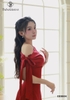Đầm A lệch vai thắt bên kèm ghim nơ đá IDD004 quyến rũ