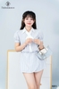 Jumdress kẻ sọc phối nơ tay phồng
