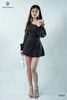 Đầm tơ lệch vai tay rút