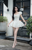 Đầm tơ cổ vuông 2 tầng mắt cáo