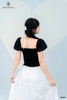 Áo crop tay phồng cổ vuông nơ lớn