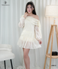 Set đầm tơ thêu hoa lệch vai kèm quần