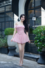 Đầm trễ vai viền bèo tùng xéo