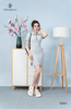 Đầm gân cổ sơ mi khóa vàng
