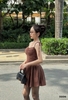 Đầm linen 2 dây nhún ngực tùng li