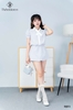 Jumdress kẻ sọc phối nơ tay phồng