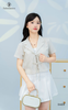 Áo linen crop cổ vest buộc nơ