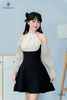 Đầm A xòe cut vai nơ cổ