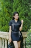 Set áo crop vest, chân váy A đính RB USD003 trẻ trung