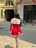 Đầm trễ vai tay dài phối trắng đính nơ