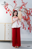 Áo gấm hoa mai 2 dây phối viền nơ