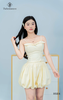 Set áo crop gấm nơ, quần bí phồng