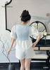 Áo baby doll tay phồng phối sọc thắt eo