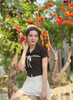 Áo crop cổ sơ mi phối ruy băng