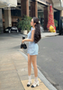 Jum short dạ dây vai ruy băng