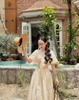 Set cv maxi áo crop tay phồng