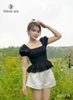 Áo linen peplum cổ vuông mooking 2 tầng HAD019 trẻ trung