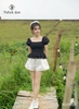 Áo linen peplum cổ vuông mooking 2 tầng HAD019 trẻ trung