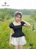 Áo linen peplum cổ vuông mooking 2 tầng HAD019 trẻ trung