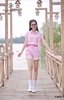 Set short sọc phối trắng, áo đính nơ LSD2 duyên dáng