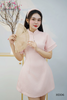 Đầm gấm hoa cổ trụ tay tơ