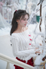 Set chân váy nhung đỏ áo ren nơ SESD004 quyến rũ