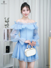 Đầm tơ trễ vai bèo tầng xòe