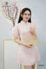 Đầm gấm hoa cổ trụ tay tơ