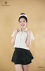 Áo crop linen cổ ren tay phồng