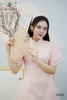 Đầm gấm hoa cổ trụ tay tơ