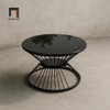 bàn sofa mặt kính tròn đen