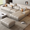 sofa góc da giả xám trắng