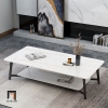 bàn sofa mặt đá trắng 2 tầng