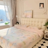 giường bọc da giả giật lún