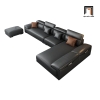 B1 Set ghế sofa góc L cao cấp GHQ176 Souris 2m6 x 1m7 da giả đen