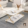 bàn sofa mặt đá trắng 2 tầng