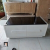 B1 Bàn trà phòng khách hộc kéo trắng BTPK42 Adamu 1m mặt kính đen