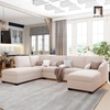sofa chữ U 3m vải nỉ trắng kem