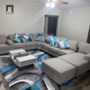 J1 Bộ ghế sofa U giá rẻ UT33 Marsala 3m4 vải bố xám trắng