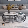 D4 Cặp 2 bàn sofa mặt đá đen BSF81 Lunn cho tiệm shop đẹp