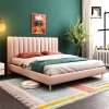 giường ngủ vải nhung hồng phấn