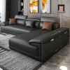 B1 Set ghế sofa góc L cao cấp GHQ176 Souris 2m6 x 1m7 da giả đen